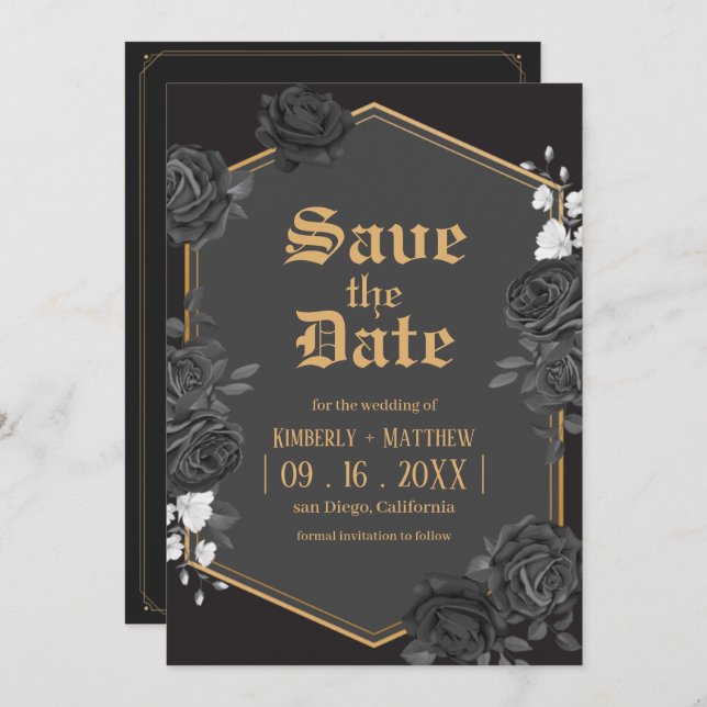 Convite de casamento Save The Date rosa de damasco (Frente/Verso)