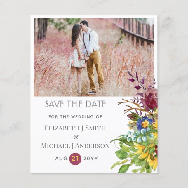 Convite de Casamento SaveDate Floral de Girassóis  (Frente)