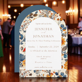 Convite de Casamento Sazonal Azul de outono