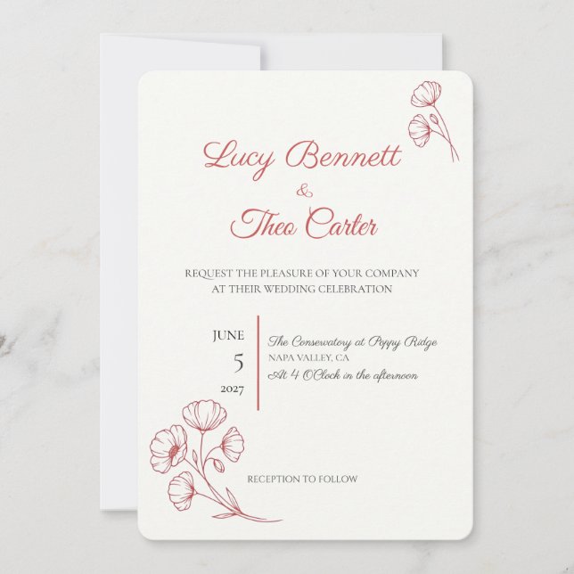 Convite de Casamento Scarlet Poppy (Frente)