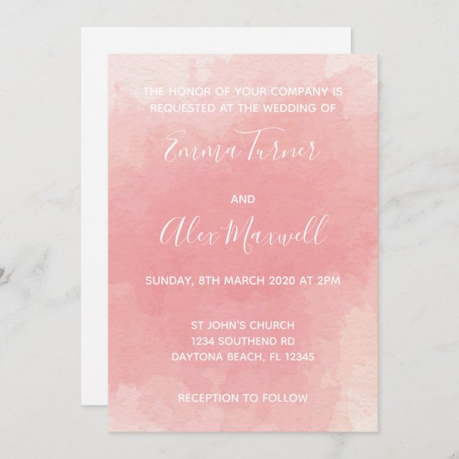 Convite De Casamento | Script de Aquarela Rosa (Frente/Verso)