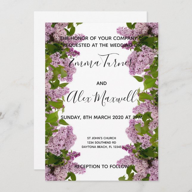Convite De Casamento | Script Floral Puro (Frente/Verso)