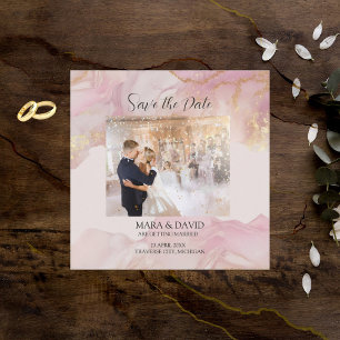 Convite de Casamento Seraphina Rosa e Dourado Aqua