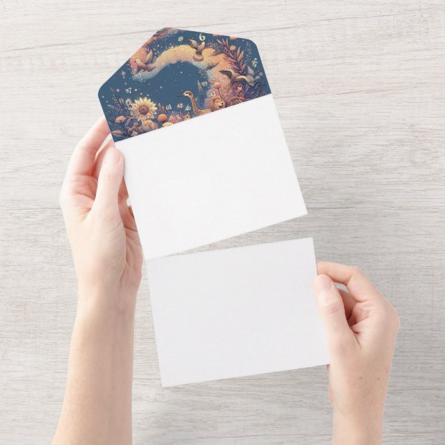 Convite de Casamento Sereia Fantasia | Tudo em Um (Aba destacável)