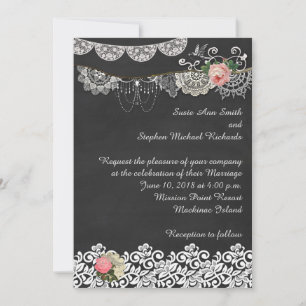 Convite de Casamento ShabbyChic com Quadro Negro e