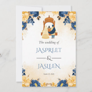 Convite de Casamento Sikh Floral Panjabi Anand Kar