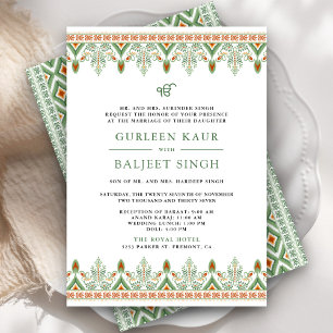 Convite de Casamento Sikh Green Ikat Anand Karaj