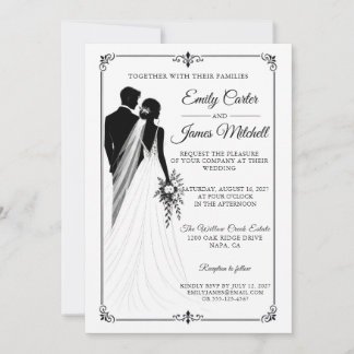 Convite de Casamento Silhueta Preto e Branco