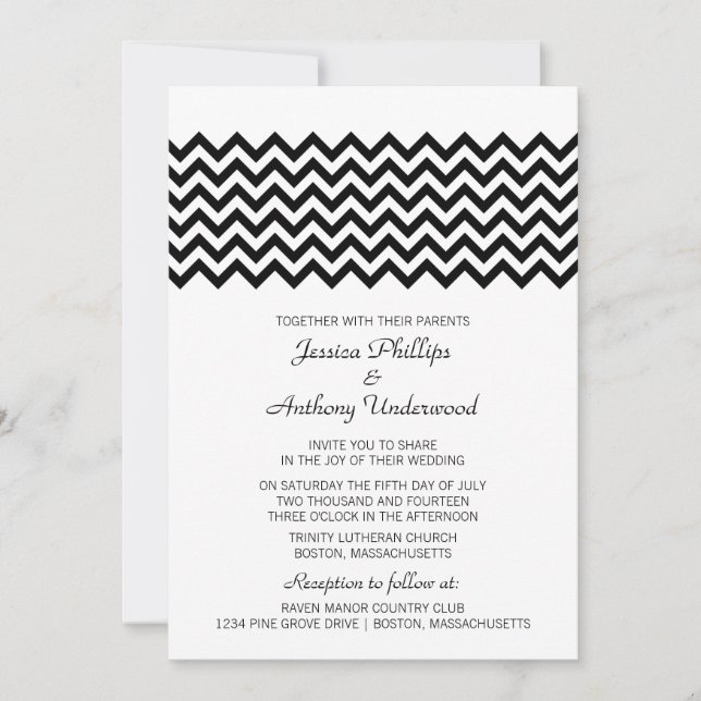 Convite de casamento Simple Chevron Ebony (Frente)