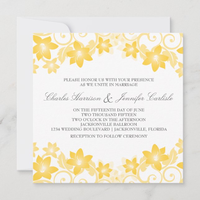 Convite de casamento Simples Amarelo (Frente)