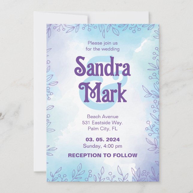 Convite de casamento simples aquarela (Frente)
