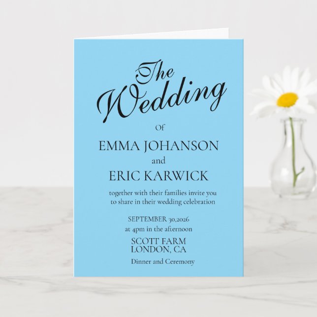 Convite de Casamento Simples Azul e Branco Moderno (Planta pequena)