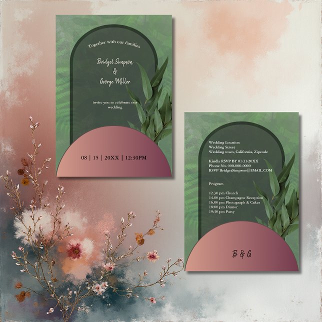 convite de casamento simples boho chic verde sage (Criador carregado)