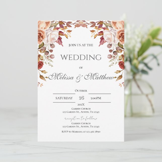 Convite de Casamento Simples Boho Elegante (Em pé/Frente)
