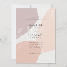 Convite de Casamento Simples Botânico Rosa Bege