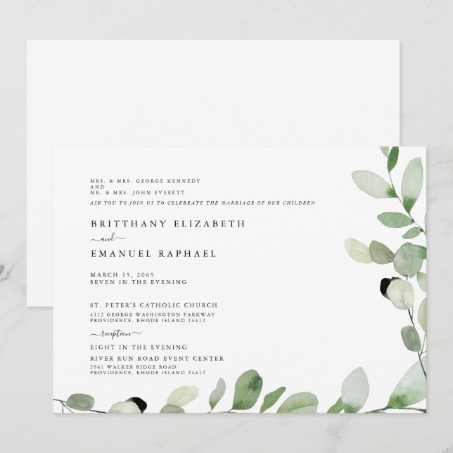 Convite de Casamento Simples Branco com Ambos os P (Frente/Verso)