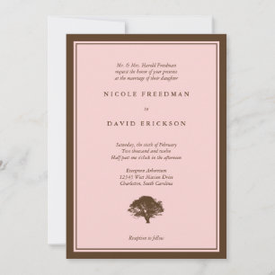 Convite de casamento simples carvalho rosa marrom