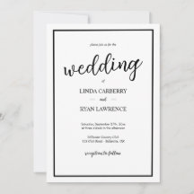 Convite de Casamento Simples Clássico Preto e Bran