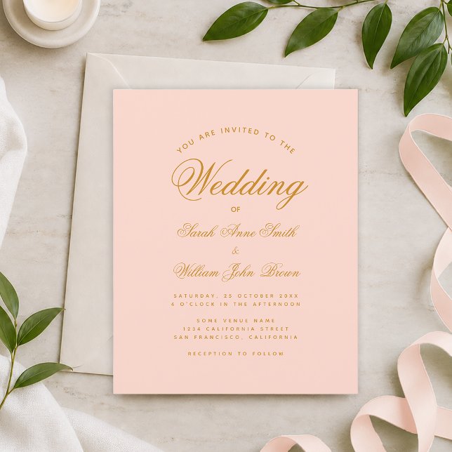 Convite de Casamento Simples com Caligrafia Rosa B (Criador carregado)