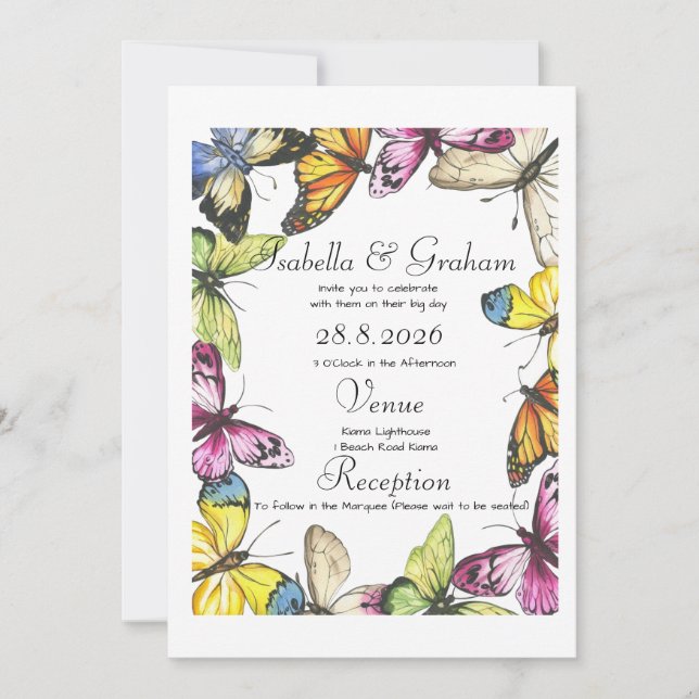 Convite De Casamento - Simples Design De Borboleta (Frente)