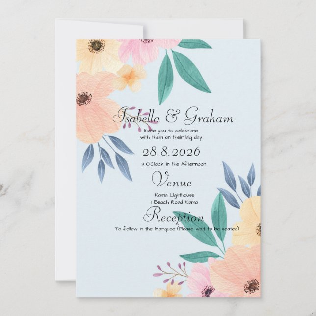 Convite De Casamento - Simples Design Floral (Frente)