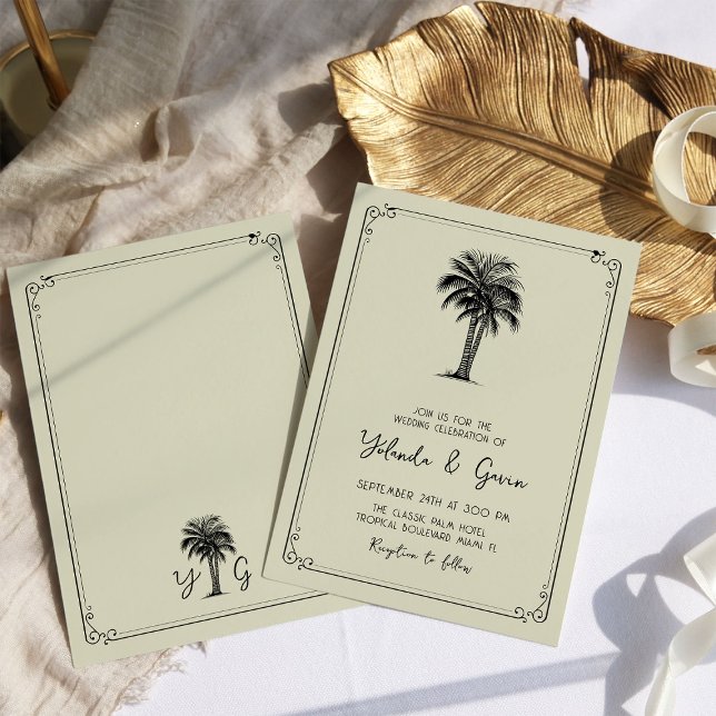 Convite de Casamento Simples Destino Vintage Palme (Vintage Palm Tree Wedding Invitation - from my Vintage Palm Wedding Collection)