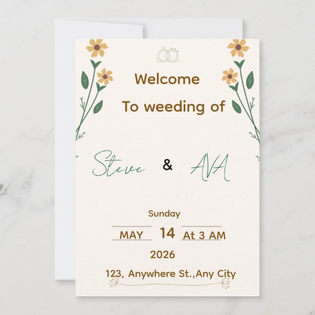 Convite de Casamento Simples e Elegante (Frente)