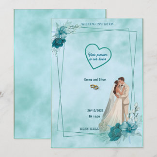 Convite de casamento simples e elegante em Azul Cé
