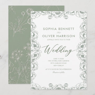 convite de casamento simples e elegante em verde s