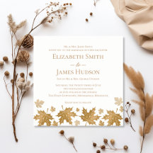 Convite de Casamento Simples Elegante Folhas de Ou