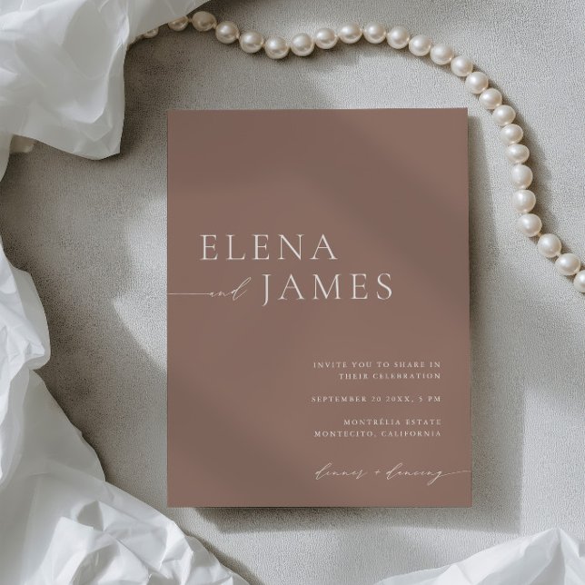 Convite de Casamento Simples Elegante Mocha e Marf (Modern Neutral Mocha & Ivory Wedding Invitation)