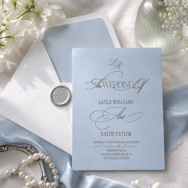 Convite de Casamento Simples em Azul Pó Costeiro (Criador carregado)
