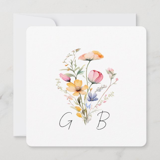 Convite de Casamento Simples Flor de Campo Aquarel (Frente)