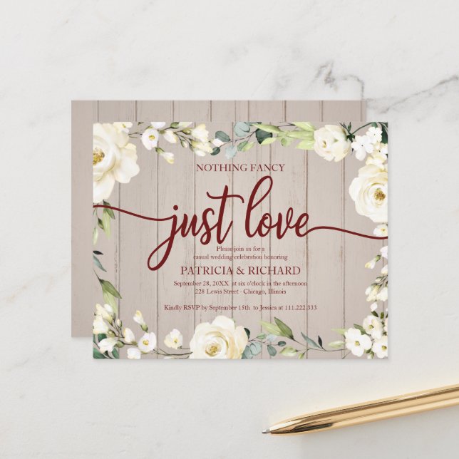 Convite de Casamento Simples Floral Barato (Frente/Verso In Situ)