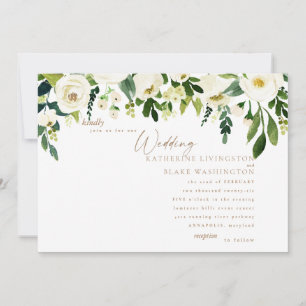 Convite de Casamento Simples Floral Branco e Doura