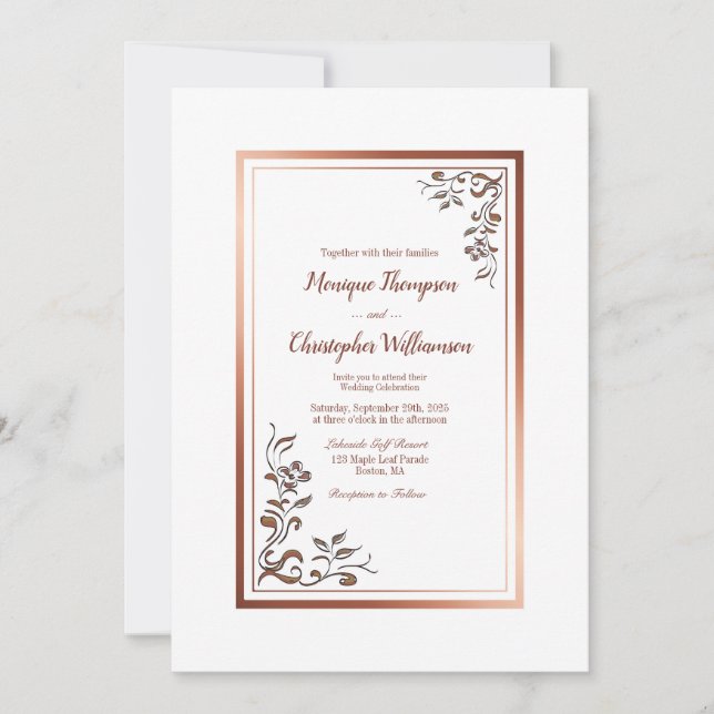 Convite De Casamento Simples Fronteira Dourada Ele (Frente)