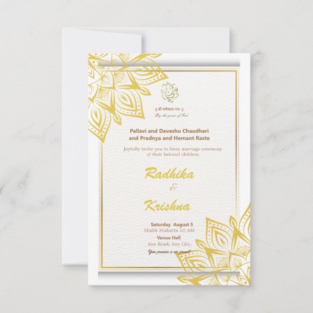 Convite de casamento simples Hindu indiano (Frente)