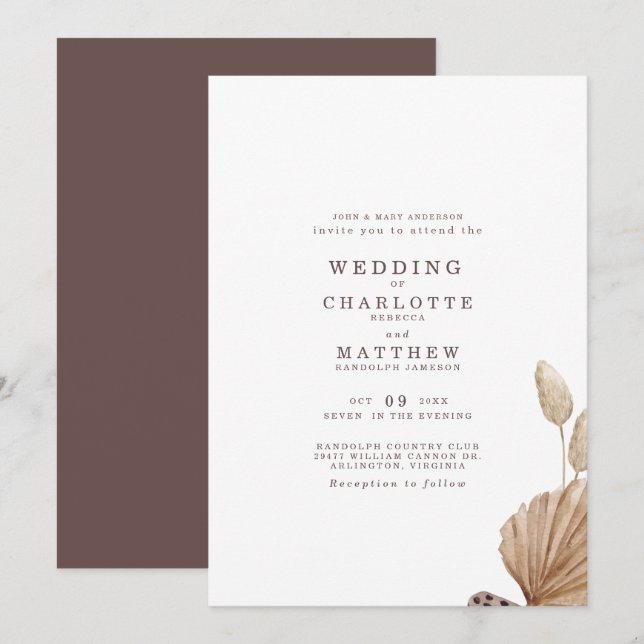 Convite de Casamento Simples Marrom e Bege (Frente/Verso)