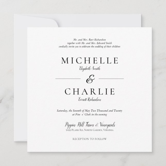 Convite de Casamento Simples Minimalista Elegante (Frente)