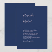 Convite de Casamento Simples Minimalista Rosa e Az