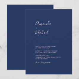 Convite de Casamento Simples Minimalista Rosa e Az