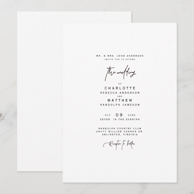Convite de Casamento Simples Moderno dos Pais da N (Frente/Verso)