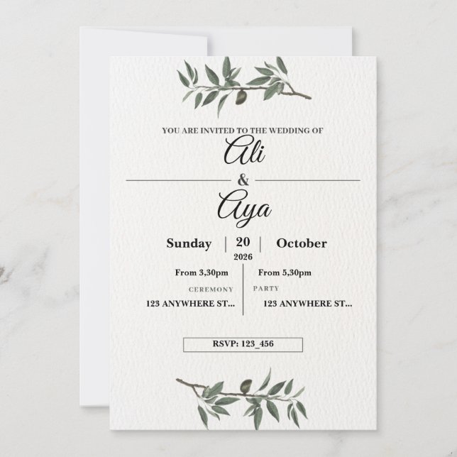 Convite de Casamento Simples Moderno | Limpo Minim (Frente)