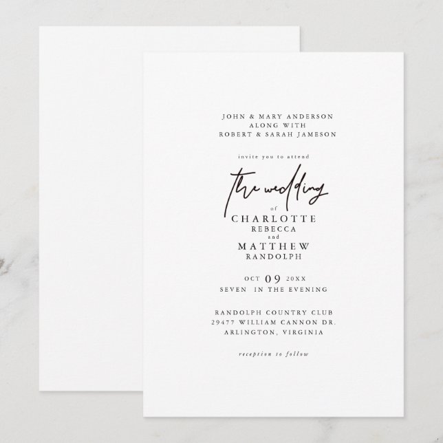 Convite de Casamento Simples Moderno para Ambos os (Frente/Verso)