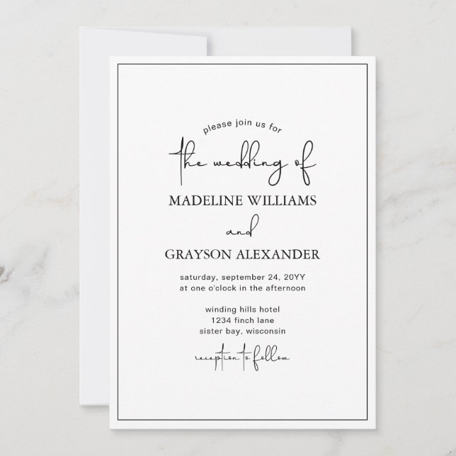 Convite de Casamento Simples Modernos com Letra à  (Frente)
