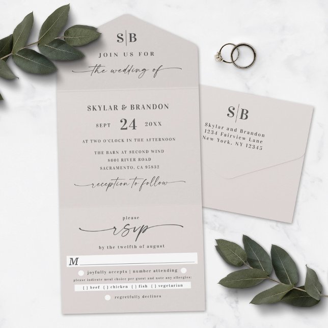 Convite de Casamento Simples Monograma e Letra Cur (Criador carregado)
