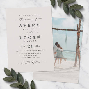 Convite de Casamento Simples Off-White com Foto
