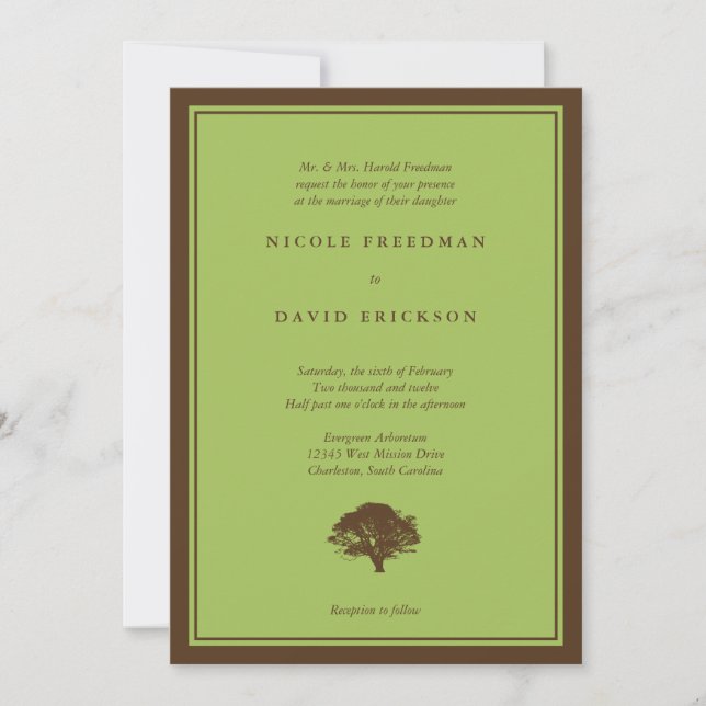 Convite de casamento simples para o carvalho verde (Frente)