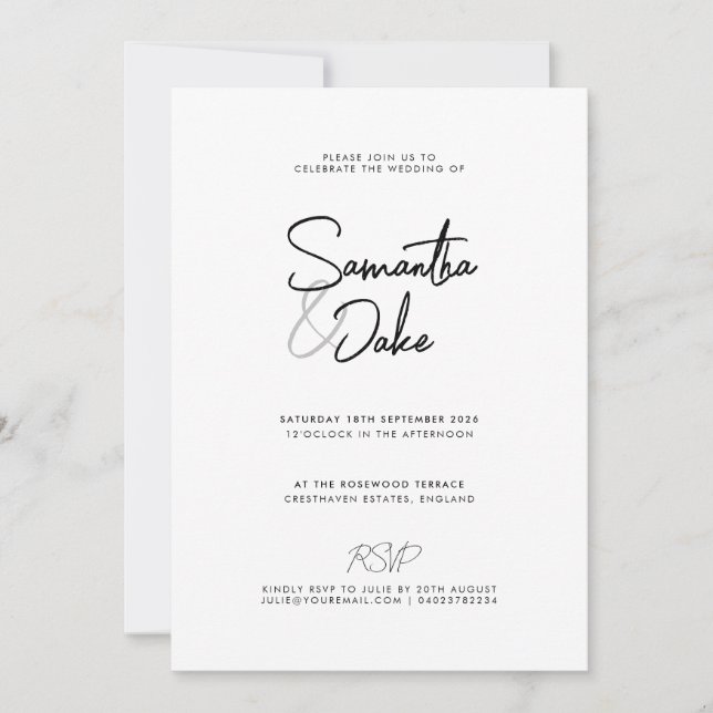 Convite de casamento simples personalizável de scr (Frente)