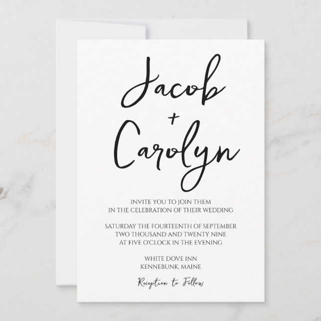 Convite de Casamento Simples Preto e Branco Minima (Frente)